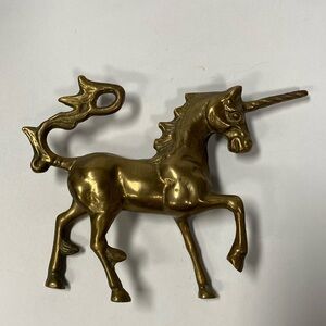 Vintage Brass Unicorn Sculpture Figure Decor about 5” tall 7” long no markings